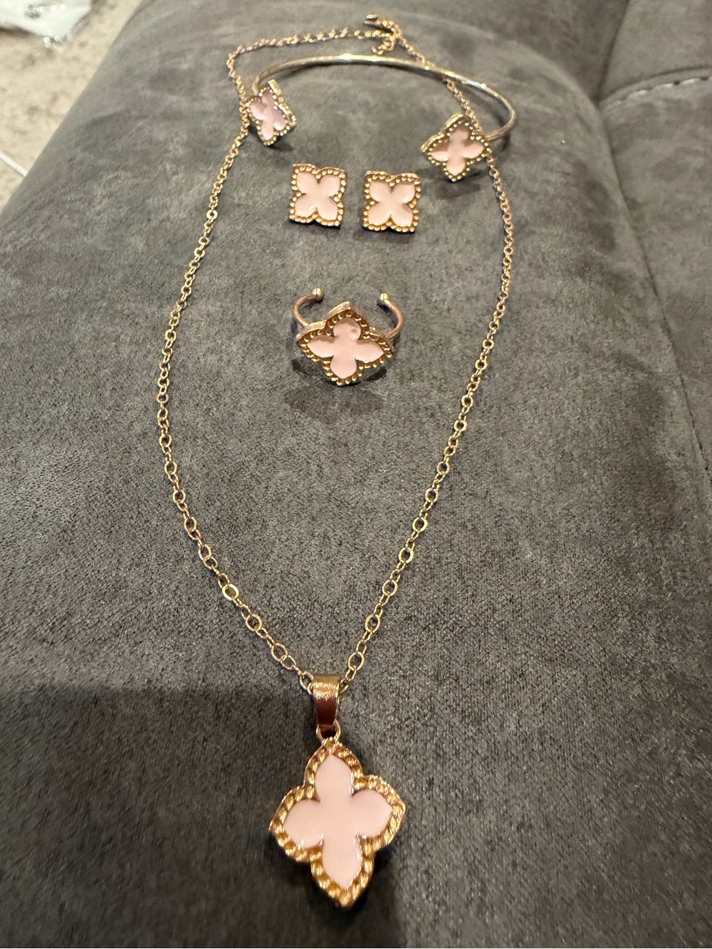 Target Gold-Tone Necklace and Jewelry Set with Pink Clover Accents